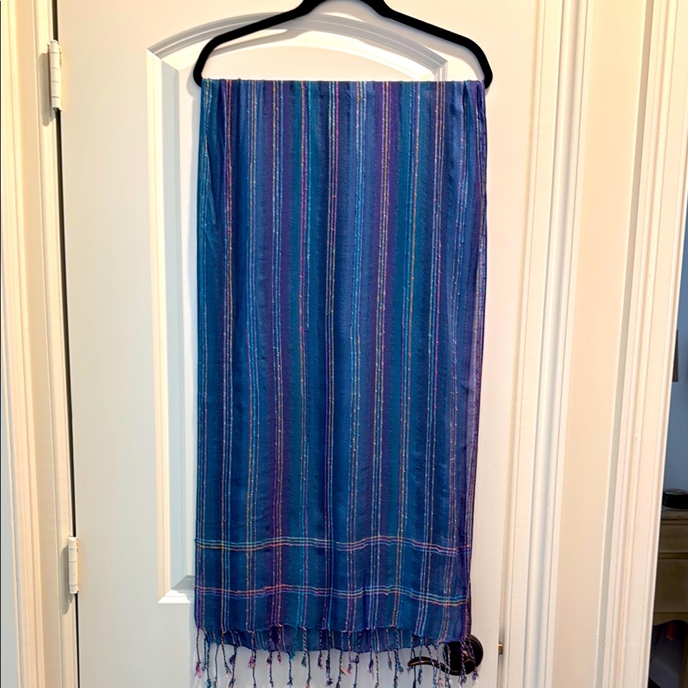 Blue and Purple Striped Linen Scarf